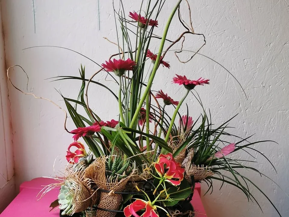 Contemporary pink and green floral display