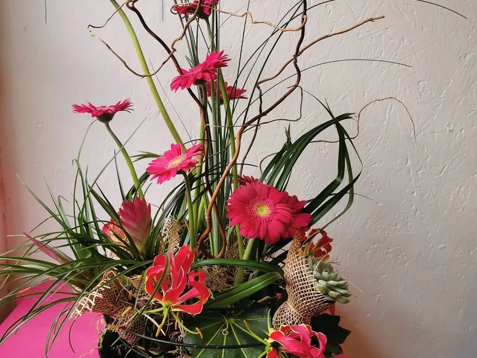 Tall cerise reception flowers