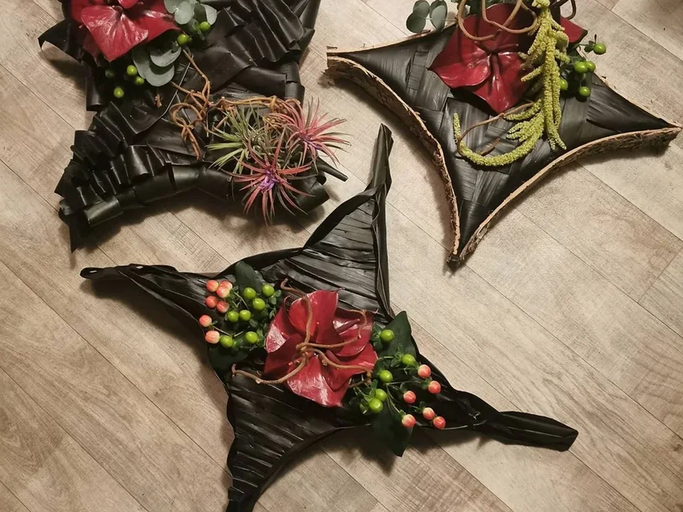 Woodland floral designs using natural materials