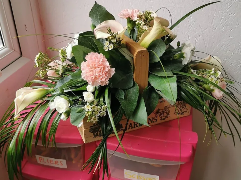Pink and ivory floral gift arrangement