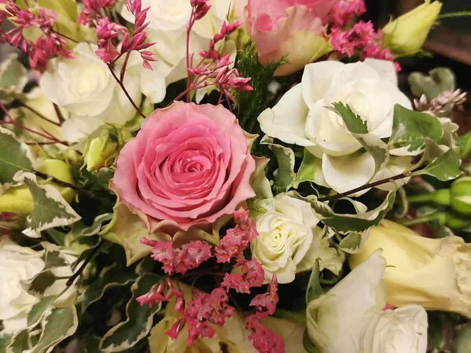 Romantic pink and ivory wedding bouquet