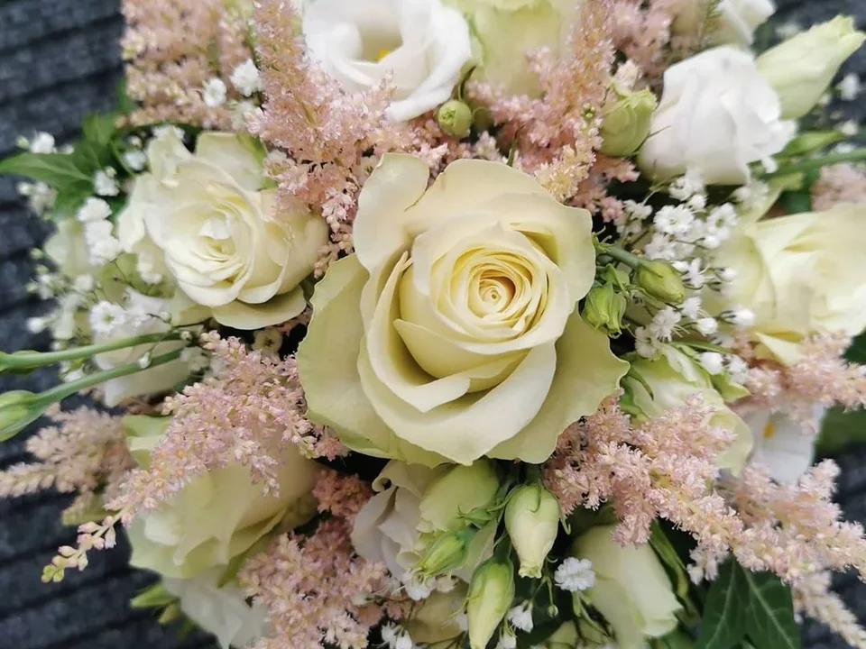 Ivory rose and astilbe bridal bouquet